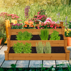 Carré potager 3 niveaux, jardinière en escalier, hlp : 46x122x122 cm, sapin, parterre jardin, terrasse, nature - Relaxdays