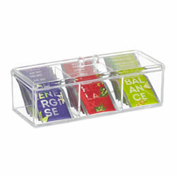 Relaxdays - Boite à thé, rangement avec 3 compartiments et couvercle, en plastique, hlp : 9 x 23 x 9,5 cm, transparente