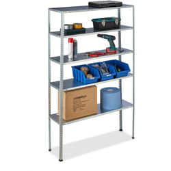 Tagère charge lourde, maximum 250 kg, 5 niveaux, hlp 185x100x30 cm, cave&garage, acier zingué, argenté - Relaxdays