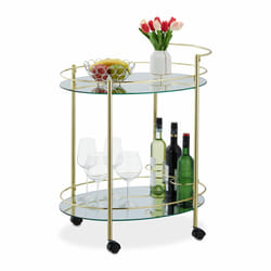 Chariot de cuisine, 2 niveaux, porte-bouteilles, métal & verre, HxLxP : env. 79 x 45 x 65,5 cm, couleur laiton - Relaxdays