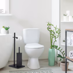 Relaxdays - Serviteur wc à poser, porte-rouleau, acier, brosse et son support, 3 têtes interchangeables, noir