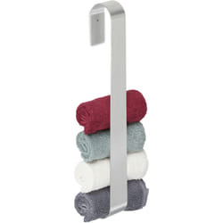 Relaxdays - Porte-serviette mural, barre chiffon 45 cm, inox, autocollant, salle de bain, serviettes invités, argenté
