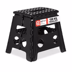 Relaxdays Tabouret pliable 1 marche jusqu’à 120 kg plastique antidérapant escabeau cuisine 325 cm de haut noir
