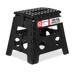 Relaxdays Tabouret pliable 1 marche jusqu’à 120 kg plastique antidérapant escabeau cuisine 325 cm de haut noir