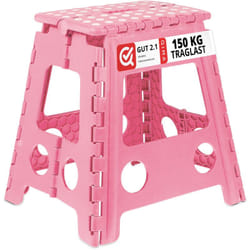 Relaxdays - Tabouret pliable, antidérapant, 120 kg charge max., poignée, escabeau pliable, HxLxP: 39 x 38,5 x 32 cm, rose