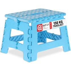 Tabouret pliable, plastique, 1 marche, marchepied pour enfant, max. 120 kg, hlp: 22,5x32x25 cm, bleu/blanc - Relaxdays