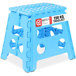 Relaxdays - Tabouret pliable, antidérapant, 120 kg charge max., poignée, escabeau pliable, HxLxP: 32,5 x 37 x 30 cm, bleu