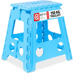 Relaxdays - Tabouret pliable, antidérapant, 120 kg de capacité de charge, poignée, HxLxP 39 x 38,5 x 32 cm, bleu clair