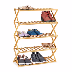 Relaxdays Étagère à chaussures pliable 5 étages 15 paires maison et camping support bambou HLP 89x65x26 cm nature