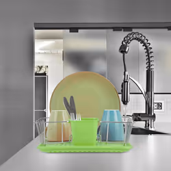 Gouttoir, panier à couverts, bac de récupération, 11,5 x 43 x 34 cm, plastique, métal, vert - Relaxdays