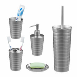 Accessoires de salle de bain, 5 pièces, en inox brossé et plastique, design moderne et harmonieux, argenté - Relaxdays