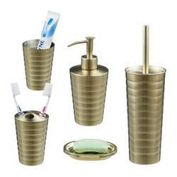 Accessoires de salle de bain, 5 pièces, en inox brossé et plastique, design moderne et harmonieux, doré - Relaxdays