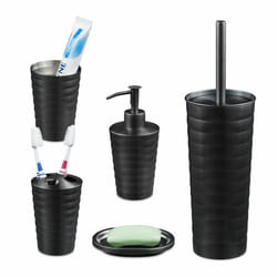Accessoires de salle de bain, 5 pièces, en inox brossé et plastique, design moderne et harmonieux, anthracite - Relaxdays