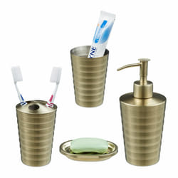 Accessoires de salle de bain, 4 pièces, en acier inox, porte-savon, distributeur de savon, gobelets, doré - Relaxdays