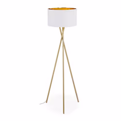 Relaxdays Lampadaire trépied abat-jour en tissu H x D : 1485 x 535 cm douille E27 en lin et en métal or/blanc