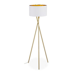 Relaxdays Lampadaire trépied abat-jour en tissu H x D : 1485 x 535 cm douille E27 en lin et en métal or/blanc