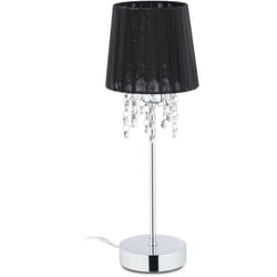 Relaxdays - Lampe de table, abat-jour en organza, pied rond, lampe de chevet, h x d 41 x 14,5 cm, noir/argenté