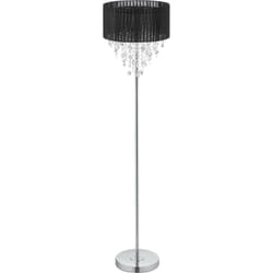 Relaxdays - Lampe à pied avec cristaux, abat-jour organza, lampadaire salon original, E27, HxD 150 x 37,5 cm, noir/argenté
