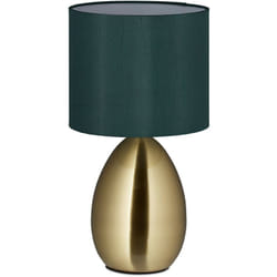 Relaxdays - Lampe de chevet tactile, moderne, h x d : 34 x 18 cm, E14, lumière avec abat-jour en tissu, doré/vert foncé