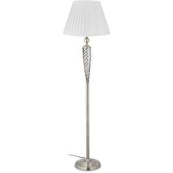 Relaxdays - Lampadaire style antique, abat-jour tissu, pied décoratif en métal, E27, HxD : 157x42 cm, argenté/blanc