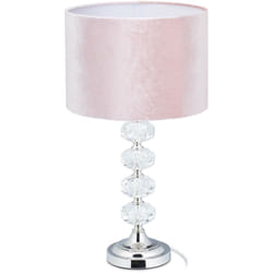 Relaxdays - Lampe de chevet, velours et cristal, HxD : 47 x 26 cm, douille E14, table, éclairage indirect, chambre, rose