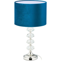 Relaxdays - Lampe de chevet, velours et cristal, HxD : 47 x 26 cm, douille E14, table, éclairage indirect, chambre, bleu