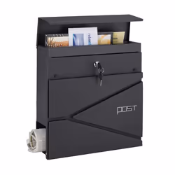 Relaxdays Boîte aux lettres avec porte-journaux 2 clés acier moderne inscription HLP : 37 x 37 x 11 cm noire