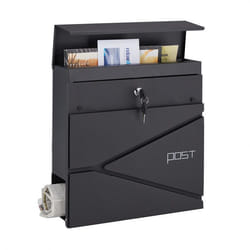 Relaxdays Boîte aux lettres avec porte-journaux 2 clés acier moderne inscription HLP : 37 x 37 x 11 cm noire