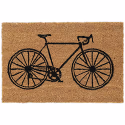 Cepaillasson polyvalent séduit par son design original. Le motif de vélo noir sedémarque sur le tapis marron et convient part ...