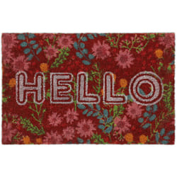 Relaxdays - Paillasson coco, inscription hello & motif floral, tapis de porte intérieur & extérieur, 40x60 cm, coloré