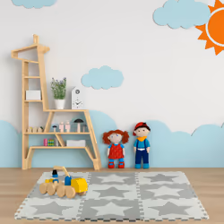 Relaxdays - Tapis puzzle étoiles, 9 carrés, 18 pièces, mousse eva, sans substances nocives, dalle jeu 91x91 cm, gris clair