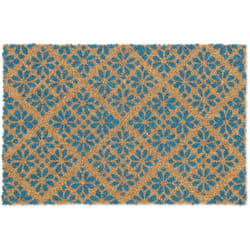 Relaxdays - Paillasson coco, design floral, tapis de porte extérieur et intérieur, caoutchouté, 60x40 cm, bleu/nature