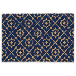 Relaxdays Paillasson coco, 60x40 cm, antidérapant, résistant aux intempéries, tapis de porte, design floral, bleu/nature
