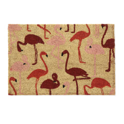Relaxdays - Paillasson coco, tapis d'entrée flamant rose, antidérapant, 40 x 60 cm, intérieur et extérieur, nature/rouge