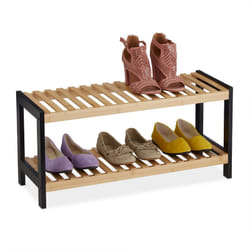 Relaxdays - tagère à chaussures, 2 niveaux, pour 6 paires, bambou et mdf, hlp : env. 33 x 70 x 26 cm, nature et noir