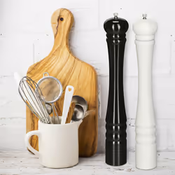 Relaxdays - Salière et poivrière, lot de 2, 40 cm, moulin en bois, manuel, moulin avec broyeur en céramique, noir/blanc