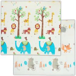 Relaxdays - Tapis de jeu pliable, motifs animaux, réversible, sans substances nocives, mousse xpe, 195x175 cm, coloré