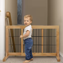Barrière de sécurité, extensible, escaliers et portes, HxL : env. 56x70-115 cm, pour enfants & chiens, nature - Relaxdays