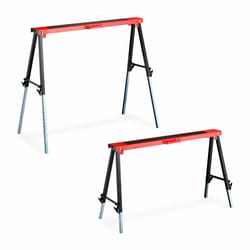 Relaxdays - Tréteaux métalliques, Lot de 2, HxLxP 91,5 x 106 x 50 cm, charge max. 150 kg, télescopiques, métal, rouge