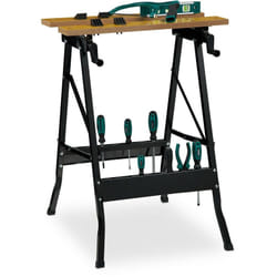 Relaxdays - tabli pliable, jusqu'à 100 kg, réglable, 4 mâchoires de serrage, HxLxT : 75,5 x 56,5 x 62 cm, naturel/noir