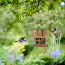 Mangeoire à oiseaux à suspendre, idée cadeau, h x l x p : 17 x 14,5 x 11,5 cm, en bois et fer, nature - Relaxdays