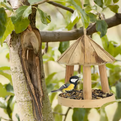 Relaxdays - Mangeoire à oiseaux, en bois robuste, à suspendre ou poser, remplissage facile, h x d : 21 x 18 cm, nature