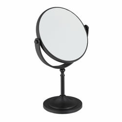 Miroir cosmétique grossissant 2x, sur pied, deux faces, pivotant à 360°, rond, HxLxP 27,5 x 18 x 10,5 cm, noir - Relaxdays