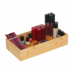 Boîte de Rangement Bambou, Bord Bas sans Couvercle, h x l x p : 6 x 30 x 15 cm, Cuisine, Salle de Bain, Nature - Relaxdays