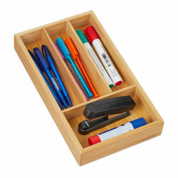 Organiseur de tiroir en bambou, 4 compartiments, HxLxP : 4 x 16 x 28 cm, boîte de tri pour la maison, nature - Relaxdays