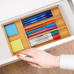 Organiseur de tiroir en bambou, 4 compartiments, HxLxP : 4 x 16 x 28 cm, boîte de tri pour la maison, nature - Relaxdays