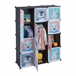 Armoire - Relaxdays - Modulable - 8 cubes - Motifs animaux - Noir 145x109x37 cm