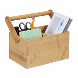 Relaxdays - Organiseur en bambou à poignée, 4 compartiments, HxLxP : 24x26x15 cm, rangement, organisateur bureau, nature