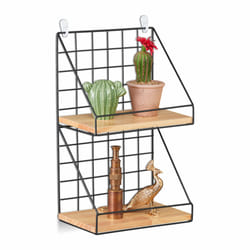 Relaxdays - tagère murale, 2 niveaux, à suspendre, style industriel, métal et bois, hlp : 41 x 25 x 16 cm, noir/marron