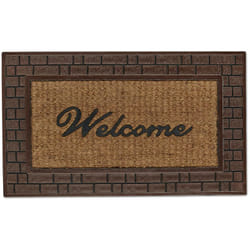 Relaxdays - Paillasson Welcome, coco caoutchouc, 45x75 cm, tapis d'entrée intérieur extérieur, antidérapant, marron/nature